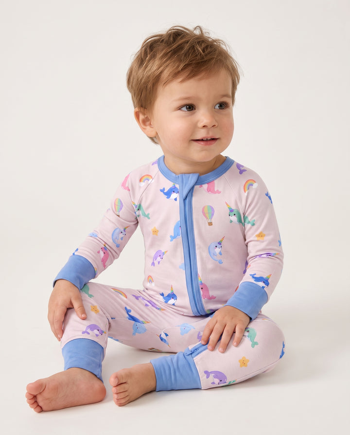 Stardust Cream Narwhal Dreams Bamboo Convertible Zipper Romper