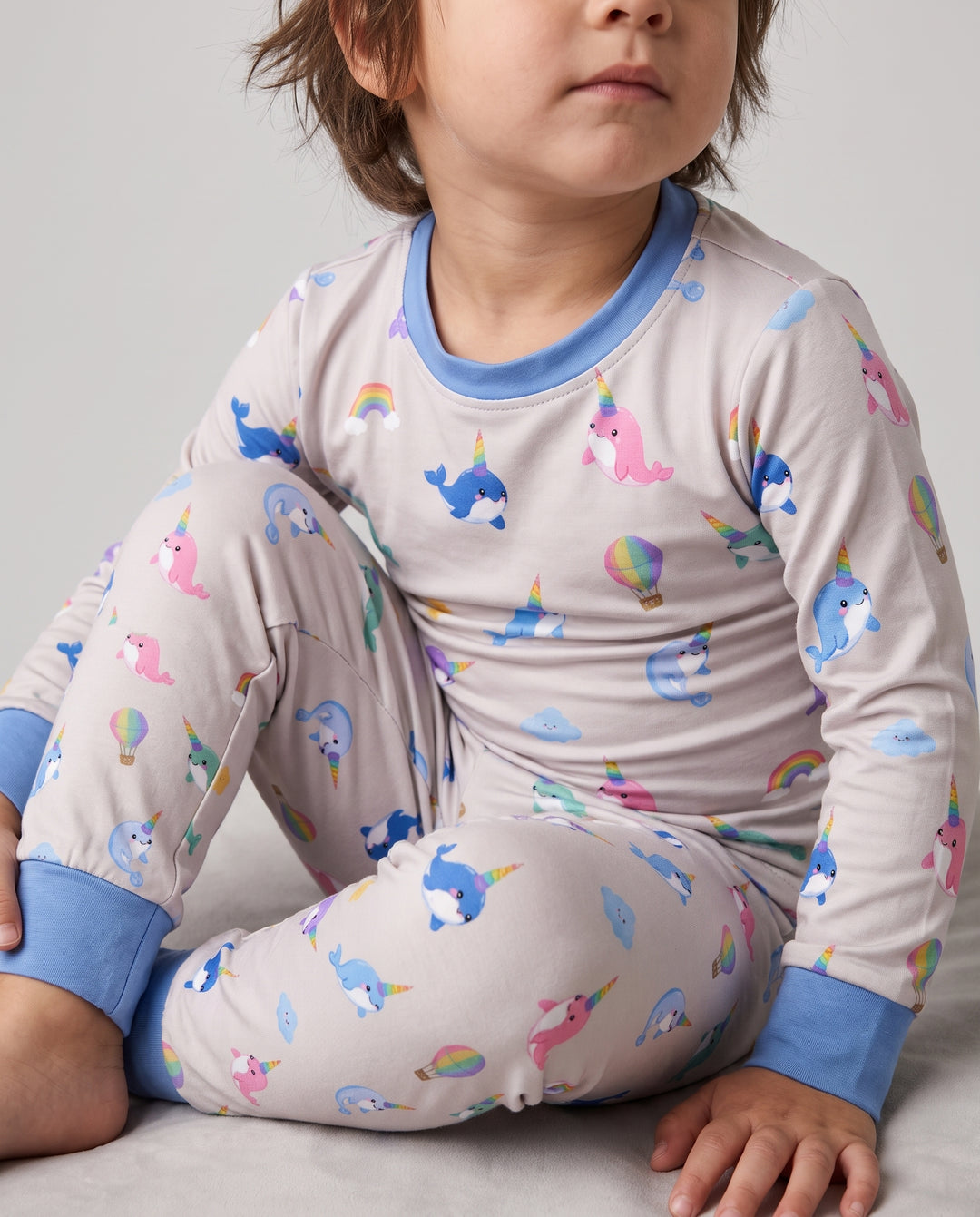 Stardust Cream Narwhal Dreams Bamboo Two Piece Long Sleeve Pajama Set