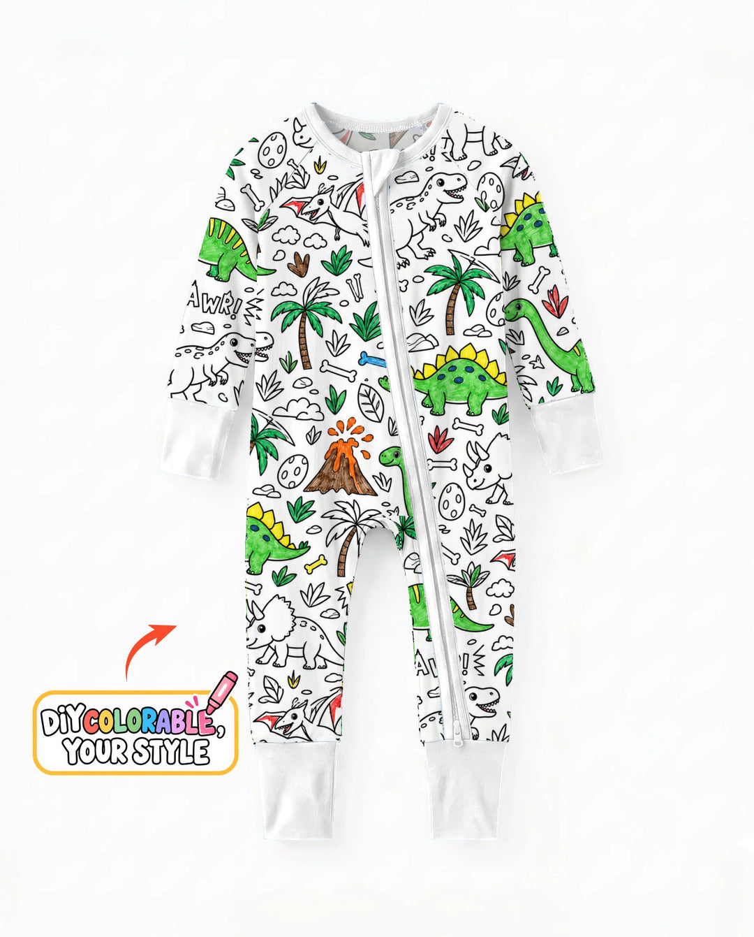Dinosaur Prehistoric Adventure Colorable Bamboo Convertible Zippy