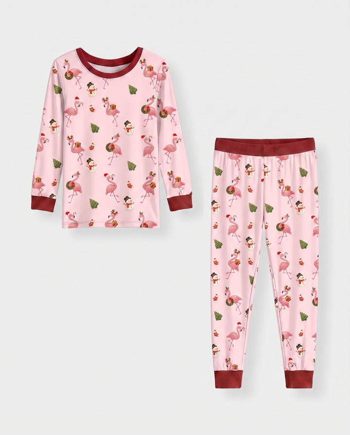 Candy Floss Flamingo Christmas Cheer Bamboo Two Piece Long Sleeve Pajama Set
