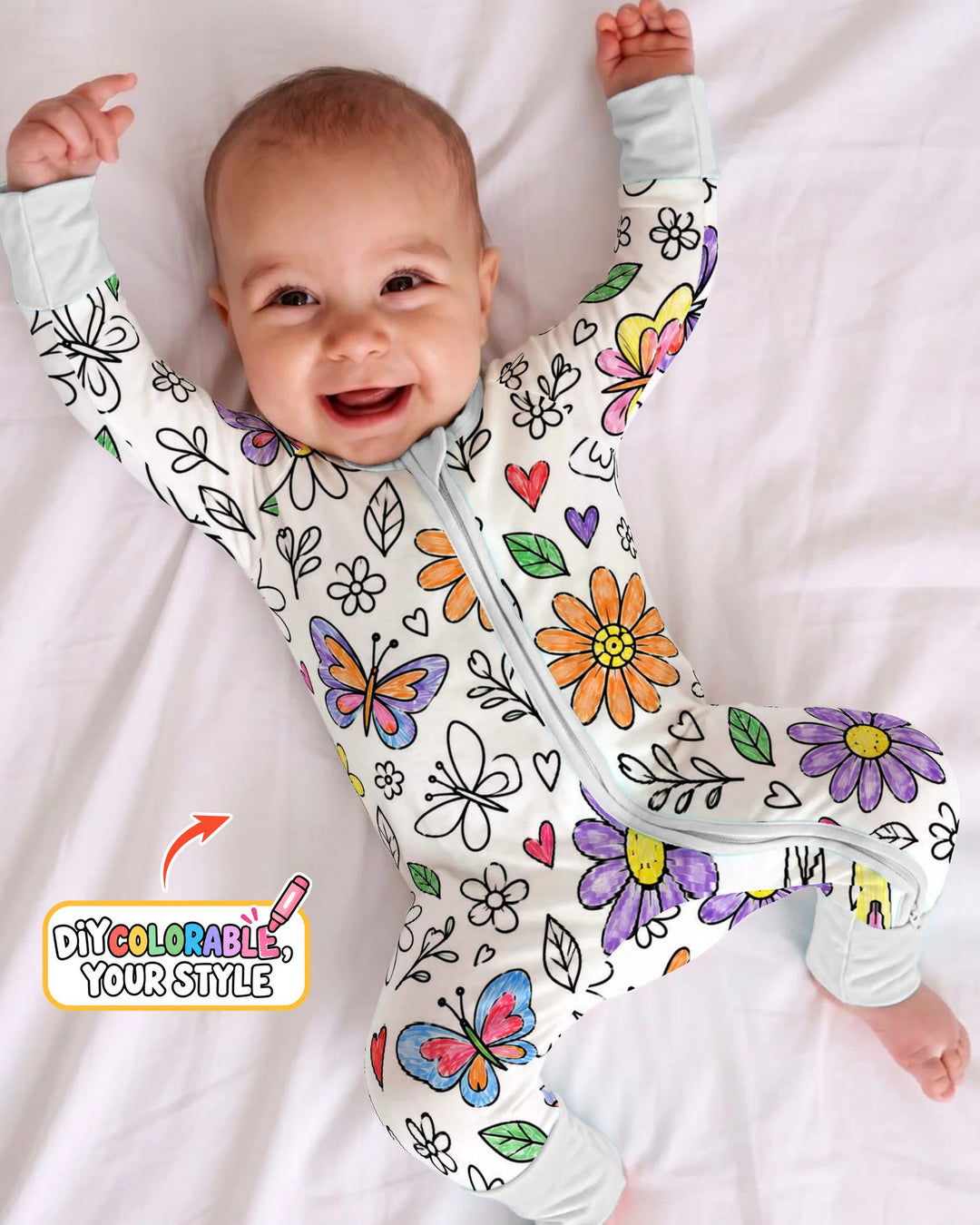 Butterfly Daisy Garden Doodles Colorable Bamboo Convertible Zippy