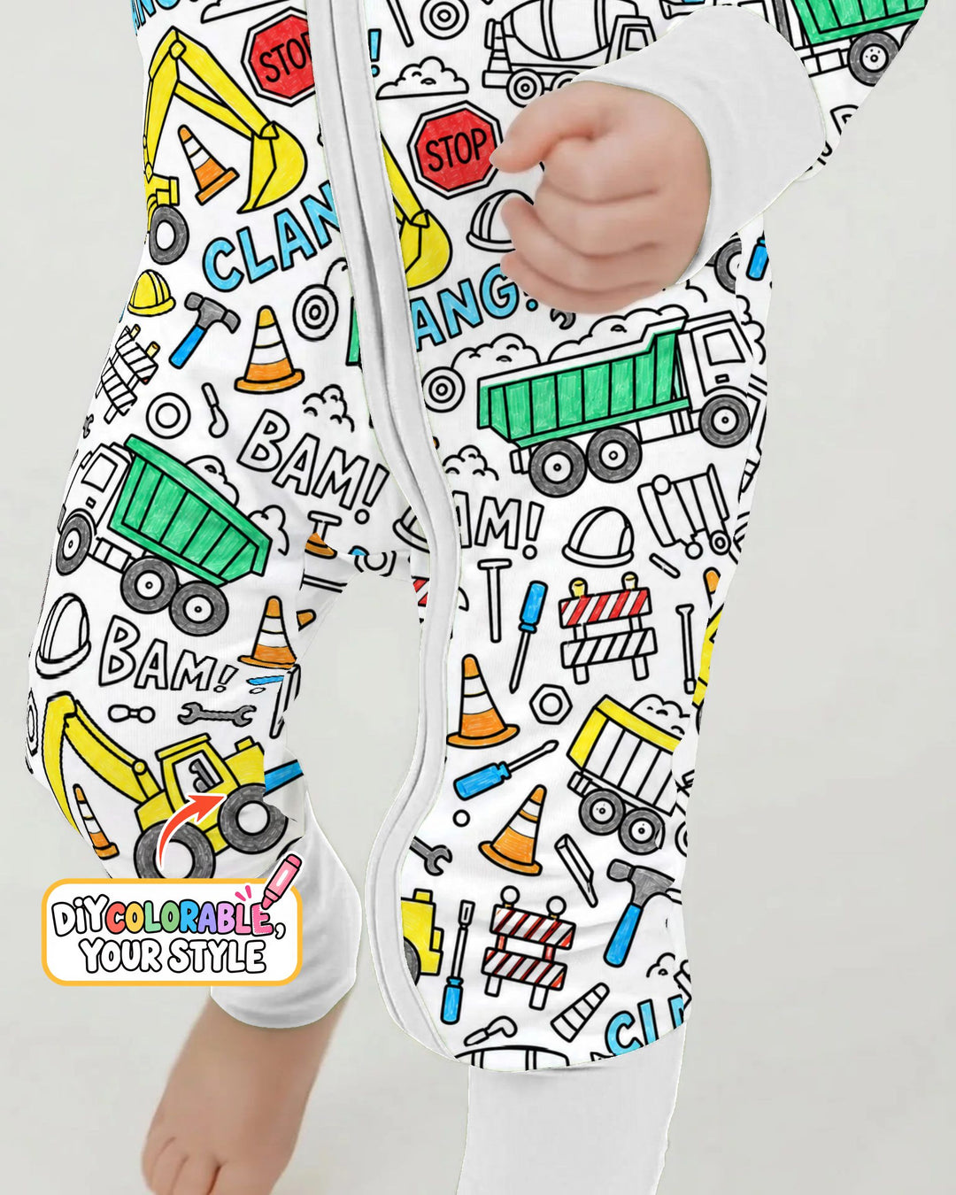 Construction Trucks Doodle Crew Colorable Bamboo Convertible Zippy