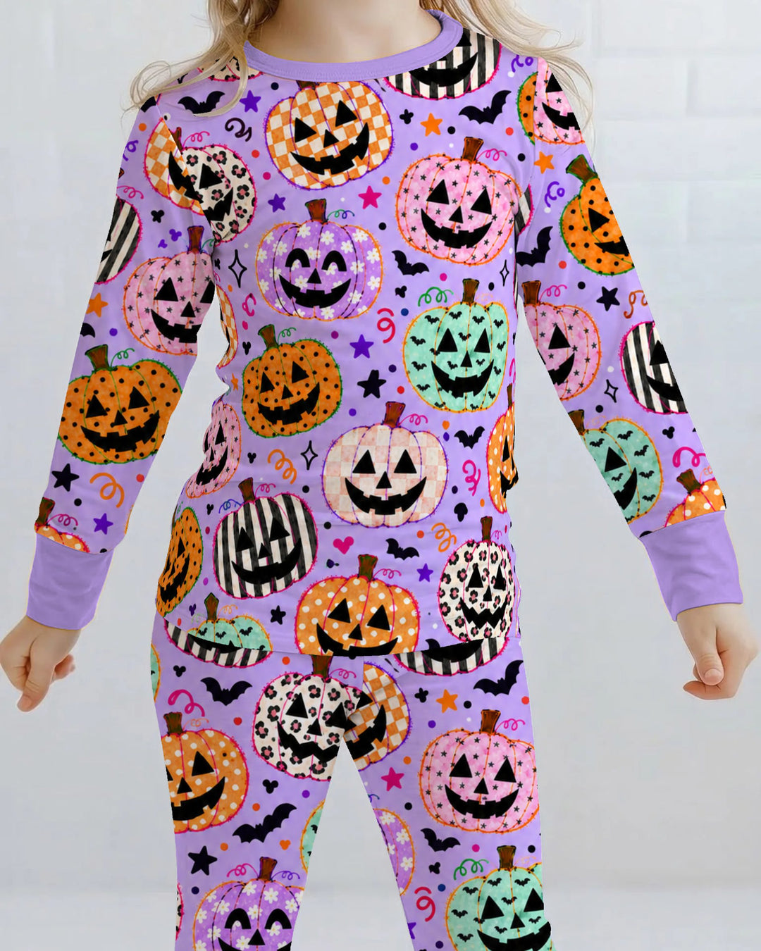 Patchwork Jack O’ Lantern Party Bamboo Two Piece Long Sleeve Pajama Set