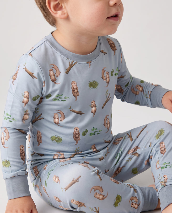 Otter Family River Days Bamboo Two Piece Long Sleeve Pajama Set