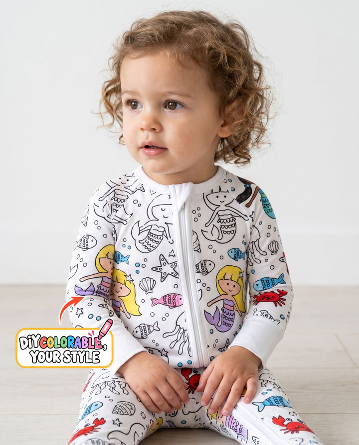 Under the Sea Mermaid Doodles Colorable Bamboo Convertible Zippy