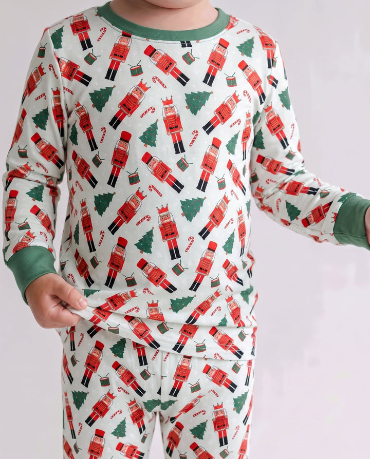 Green Nutcracker Holiday March Bamboo Two Piece Long Sleeve Pajama Set