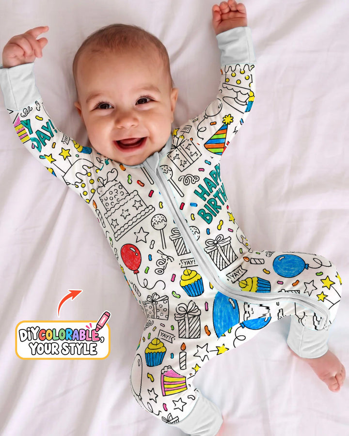 Happy Birthday Celebration Doodles Colorable Bamboo Convertible Zippy