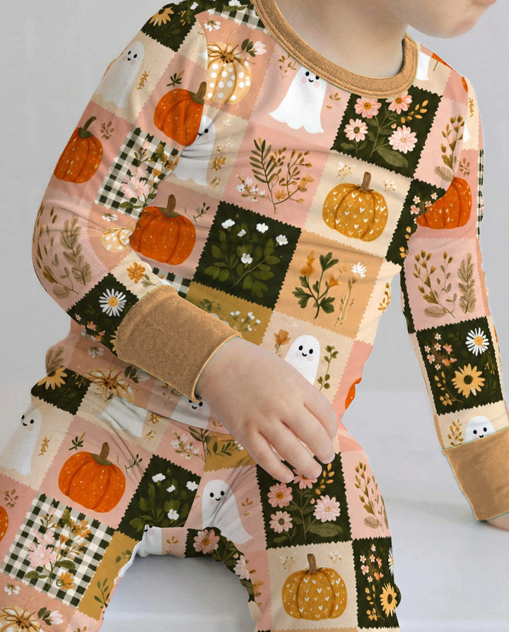 Cottage Ghost Patchwork Bamboo Two Piece Long Sleeve Pajama Set