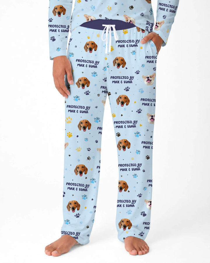 Custom Dog Photos "Protected By" Pawfect Blue Bamboo Men's Pajama Set
