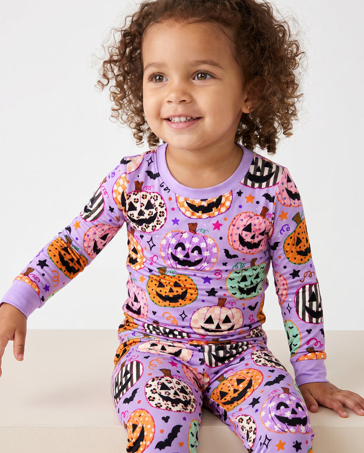 Patchwork Jack O’ Lantern Party Bamboo Two Piece Long Sleeve Pajama Set