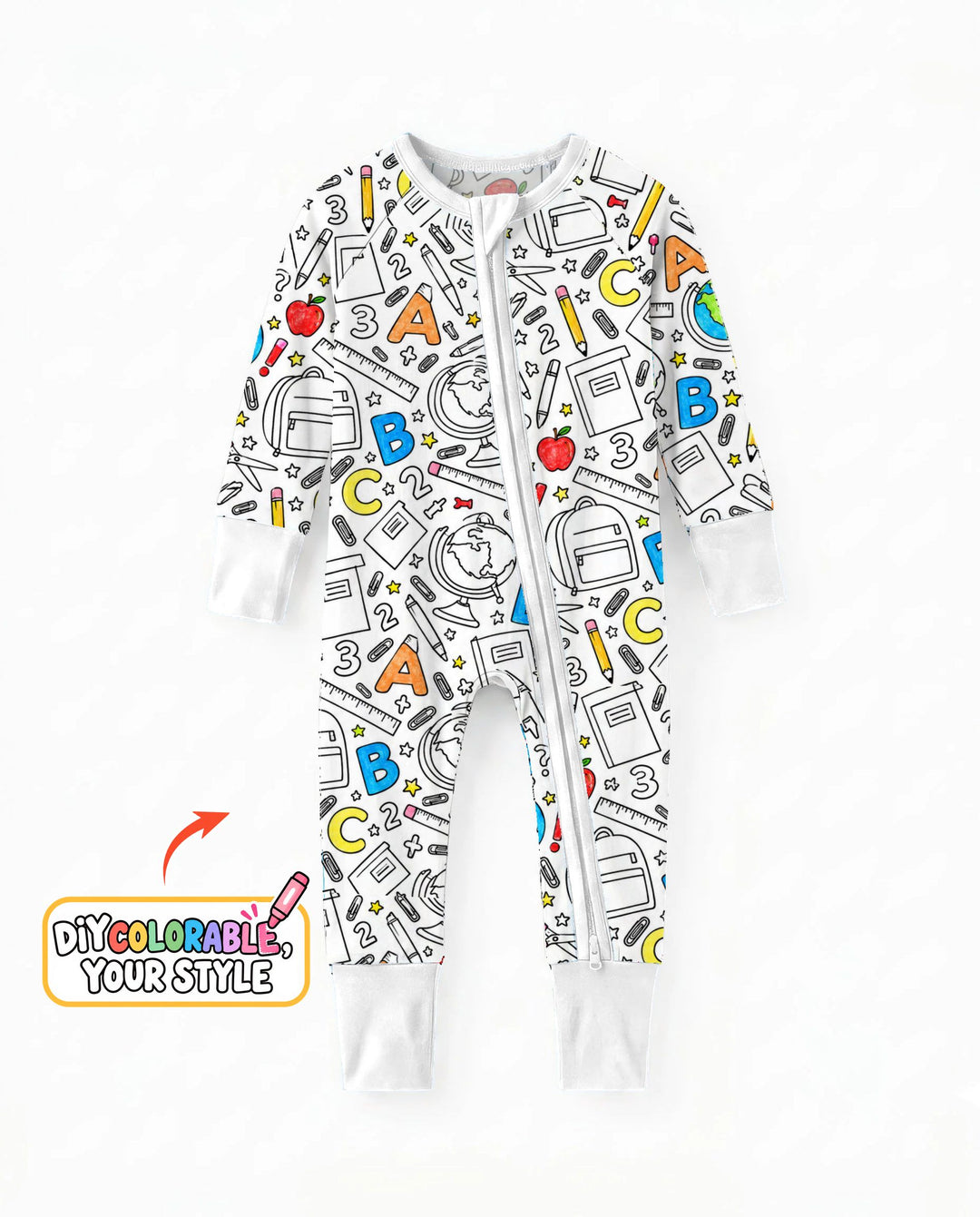 Back to School Doodle Supplies Colorable Bamboo Convertible Zippy