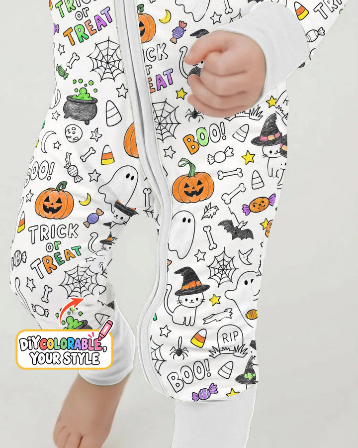 Trick or Treat Halloween Doodles Colorable Bamboo Convertible Zippy