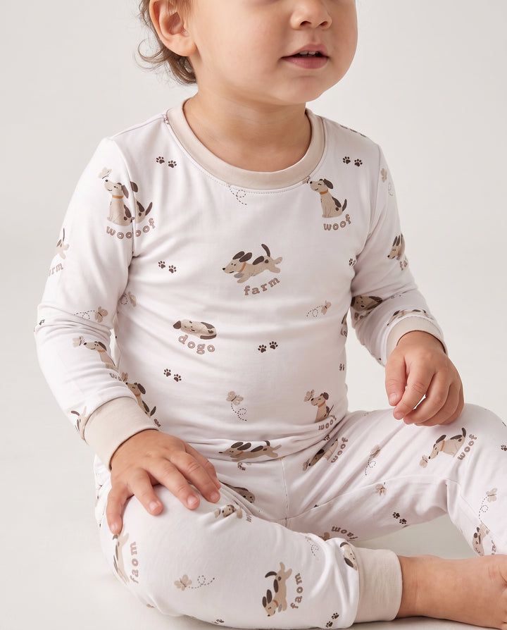 Puppy Farm Words Bamboo Two Piece Long Sleeve Pajama Set
