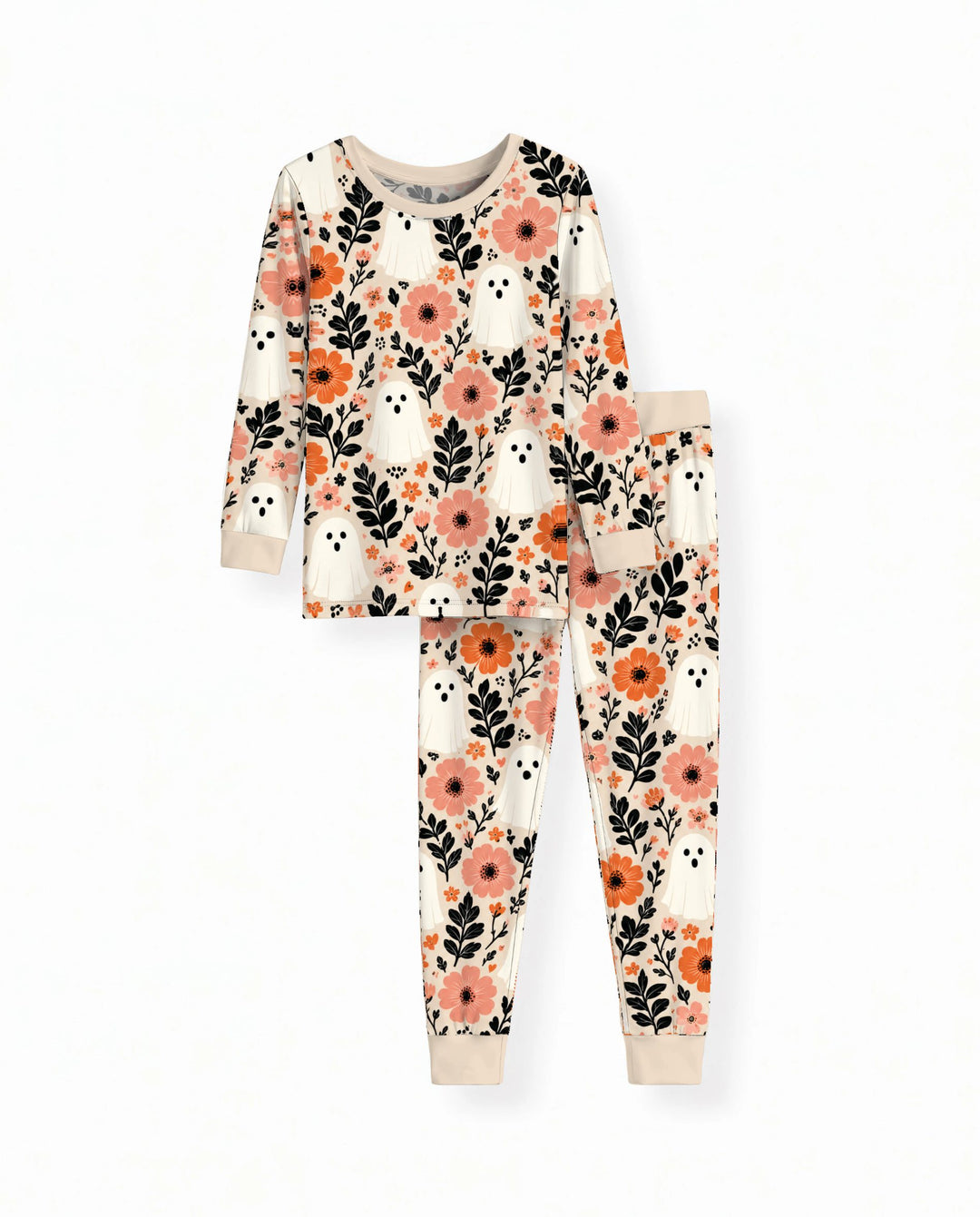 Spooky Ghost Floral Garden Bamboo Two Piece Long Sleeve Pajama Set
