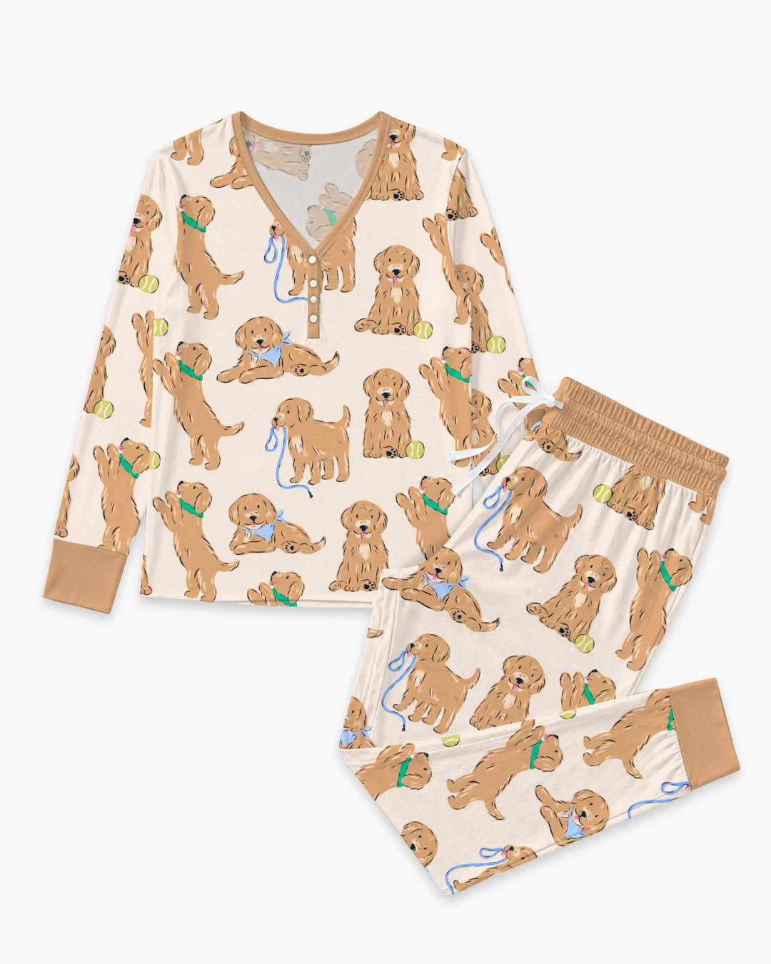 Golden Puppy Playtime Bamboo Women Pajama Set