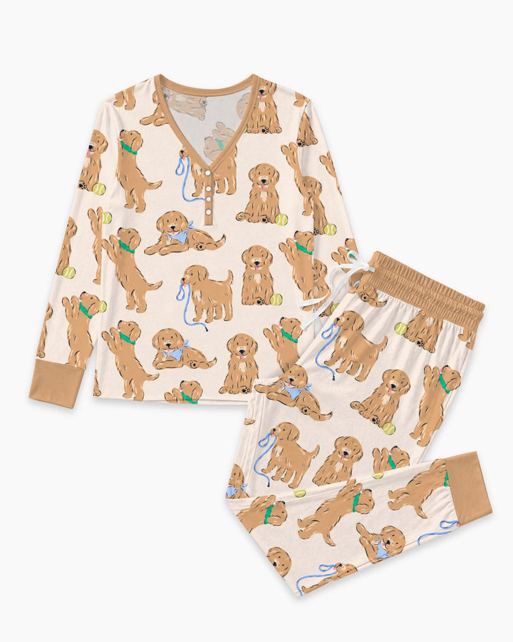 Golden Puppy Playtime Bamboo Women Pajama Set