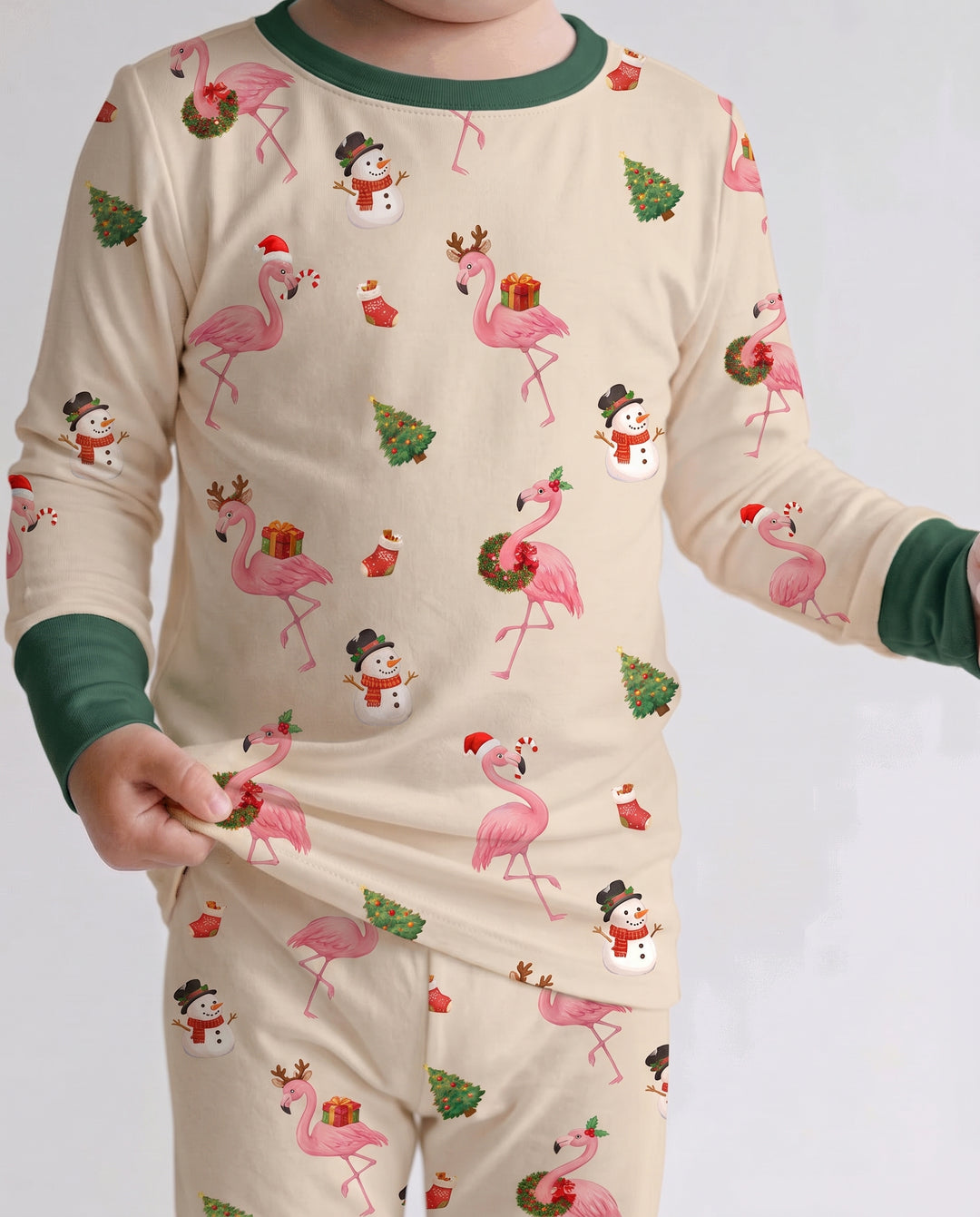 Gingerbread Cozy Flamingo Christmas Cheer Bamboo Two Piece Long Sleeve Pajama Set