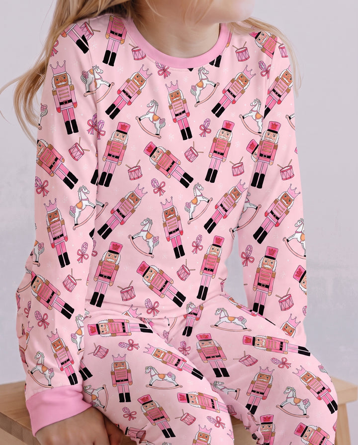 Pink Nutcracker Holiday March Bamboo Two Piece Long Sleeve Pajama Set