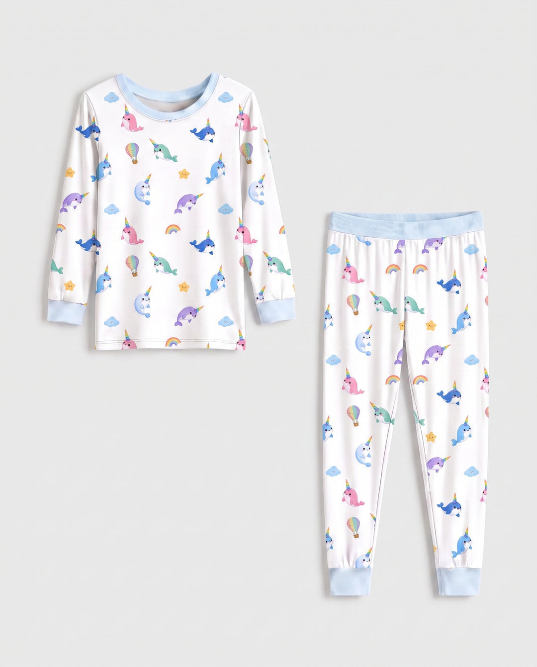 Rainbow Narwhal Dreams Bamboo Two Piece Long Sleeve Pajama Set