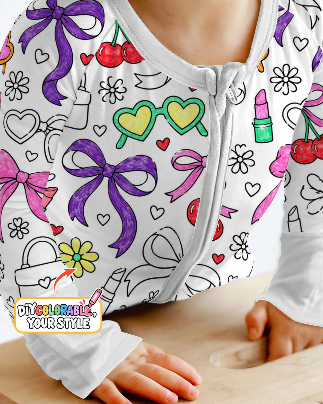 Girly Bows & Cherries Doodles Colorable Bamboo Convertible Zippy
