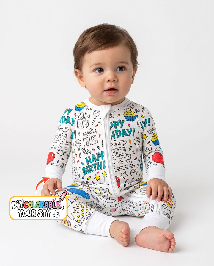 Happy Birthday Celebration Doodles Colorable Bamboo Convertible Zippy