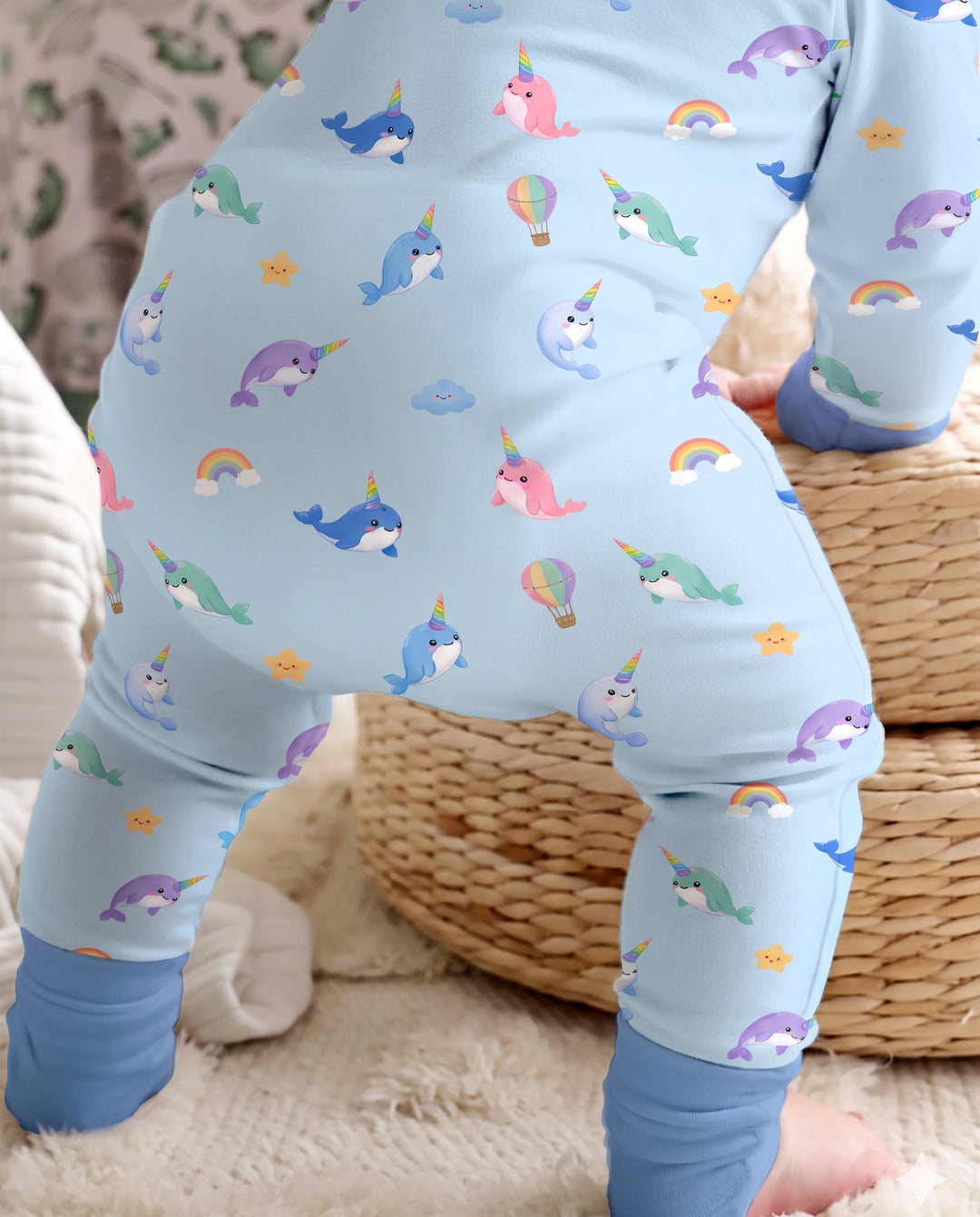 Soft Breeze Narwhal Dreams Bamboo Convertible Zipper Romper