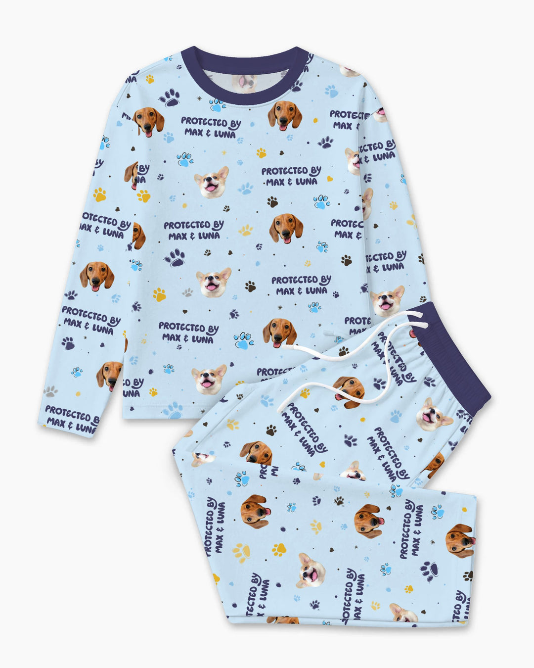 Custom Dog Photos "Protected By" Pawfect Blue Bamboo Men's Pajama Set