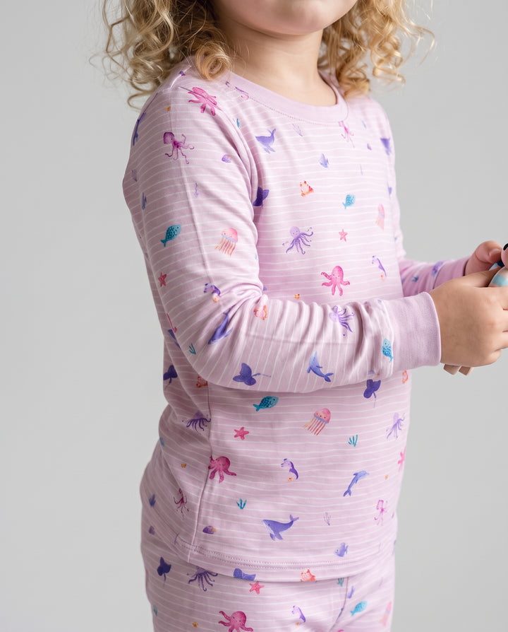 Pink Ocean Parade Bamboo Two Piece Long Sleeve Pajama Set