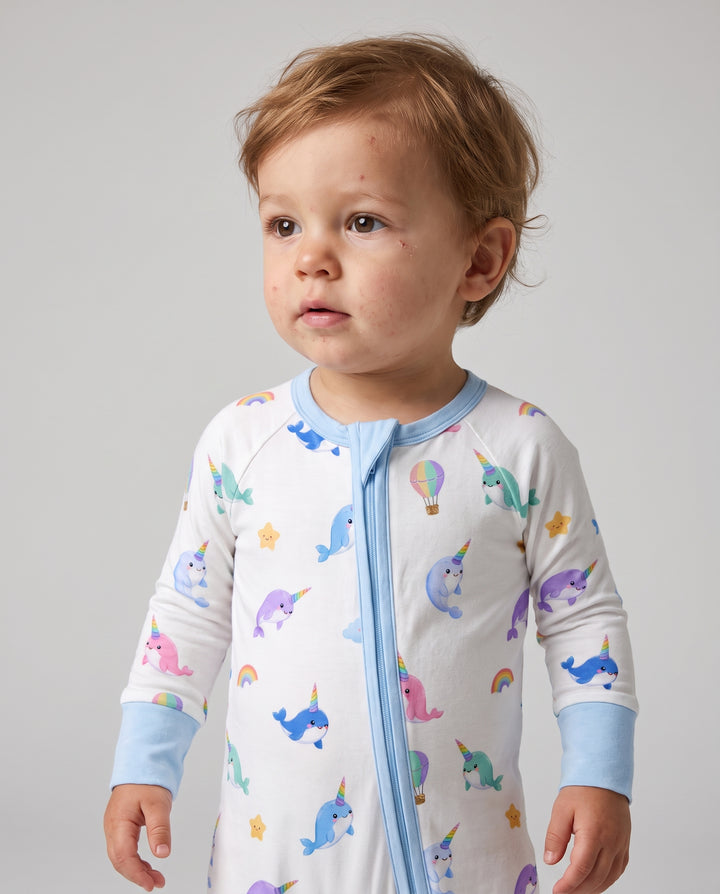 Rainbow Narwhal Dreams Bamboo Convertible Zipper Romper