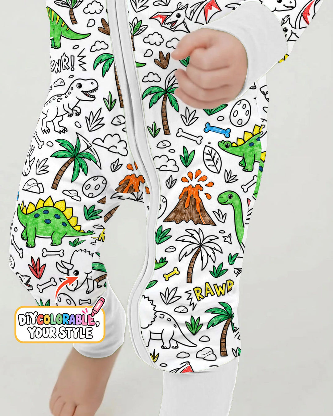 Dinosaur Prehistoric Adventure Colorable Bamboo Convertible Zippy