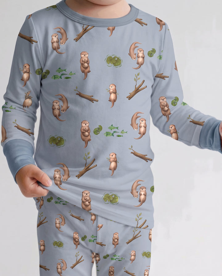 Otter Family River Days Bamboo Two Piece Long Sleeve Pajama Set