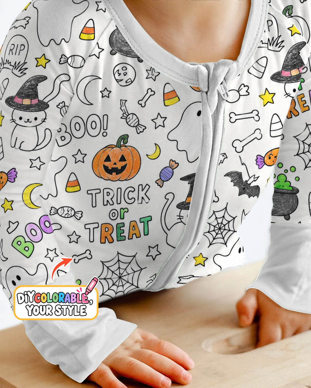 Trick or Treat Halloween Doodles Colorable Bamboo Convertible Zippy