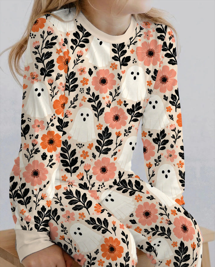 Spooky Ghost Floral Garden Bamboo Two Piece Long Sleeve Pajama Set