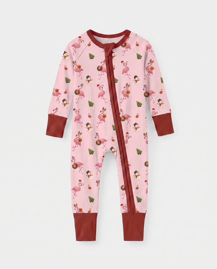 Candy Floss Flamingo Christmas Cheer Bamboo Convertible Zipper Romper