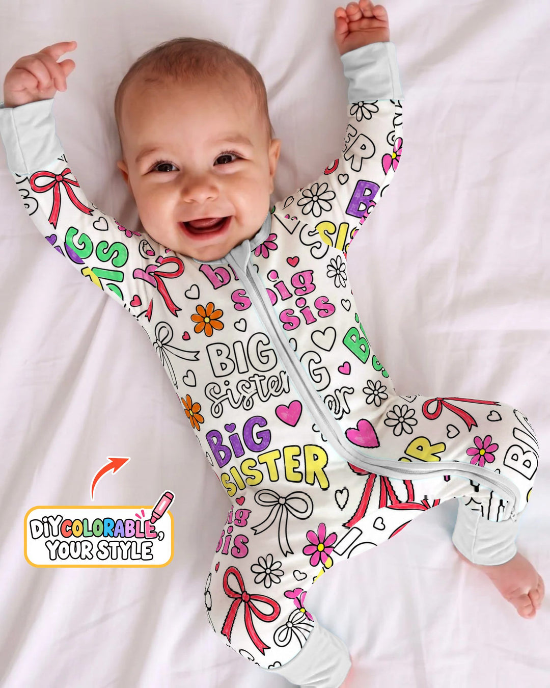 Big Sister Bows & Flowers Colorable Bamboo Convertible Zippy