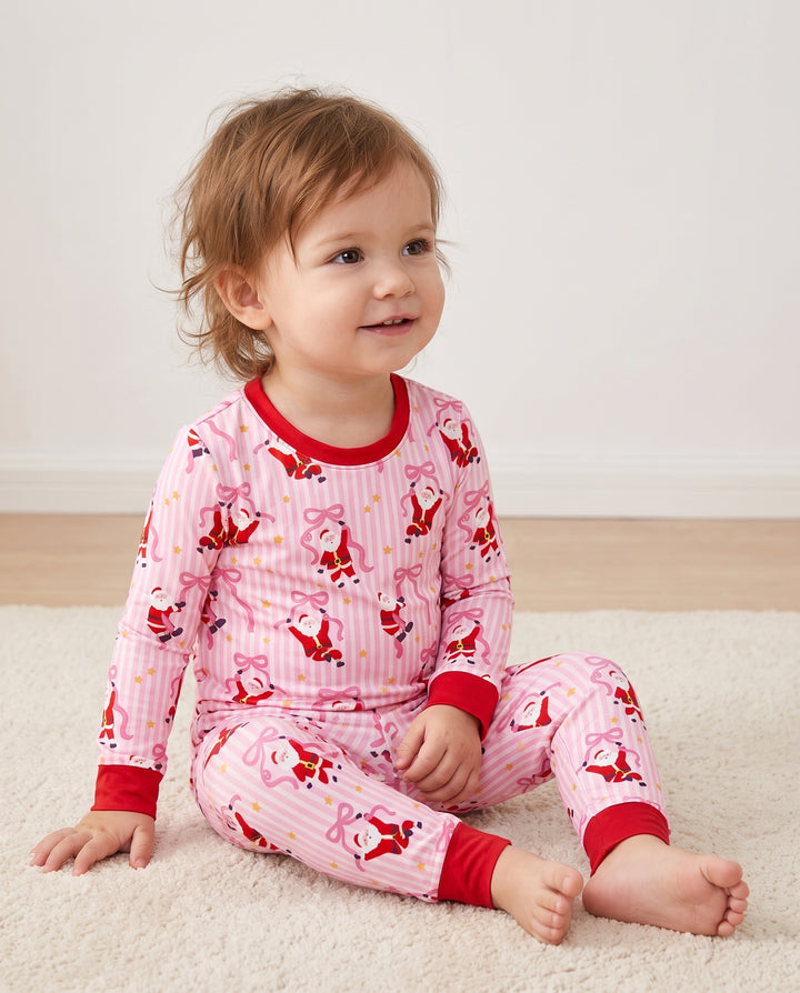 Santa Ribbon Wishes Bamboo Two Piece Long Sleeve Pajama Set