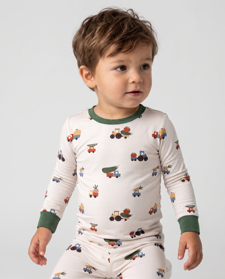 Little Harvest Wheels Bamboo Two Piece Long Sleeve Pajama Set