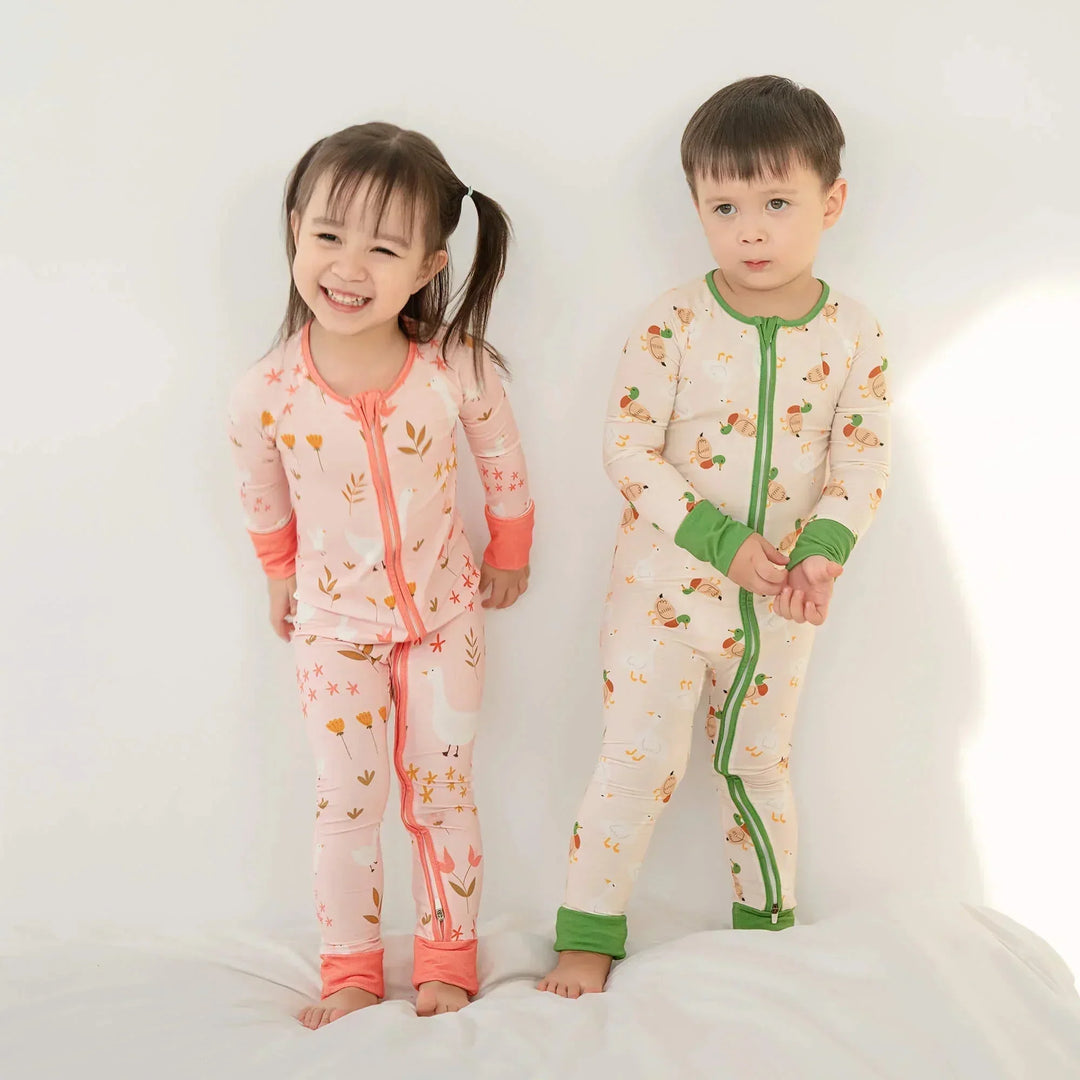Geese and Ducks Convertible Zippered Romper , Geese and Ducks Convertible Zippered Romper - Newborn