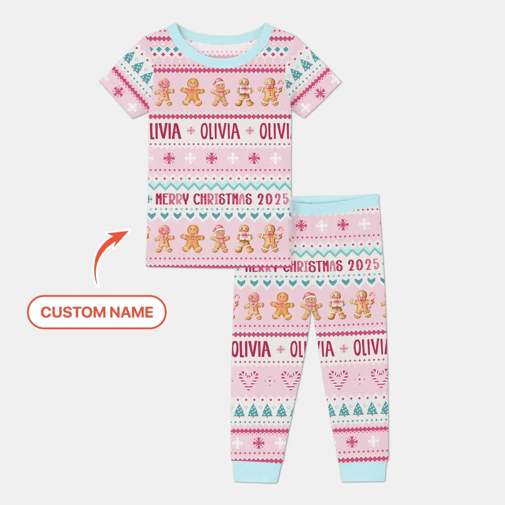 Ginger bread the Pink Custom Name Two Piece Short Sleeve Pajama Set , Ginger bread the Pink Custom Name Two Piece Short Sleeve Pajama Set - 12-18M