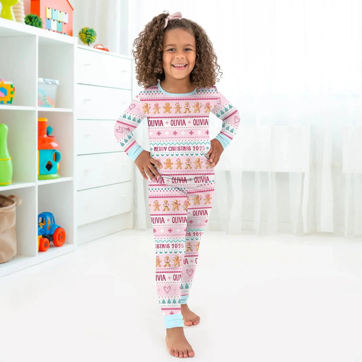 Gingerbread the Pink Custom Name Two Piece Long Sleeve Pajama Set , Gingerbread the Pink Custom Name Two Piece Long Sleeve Pajama Set - 12-18M