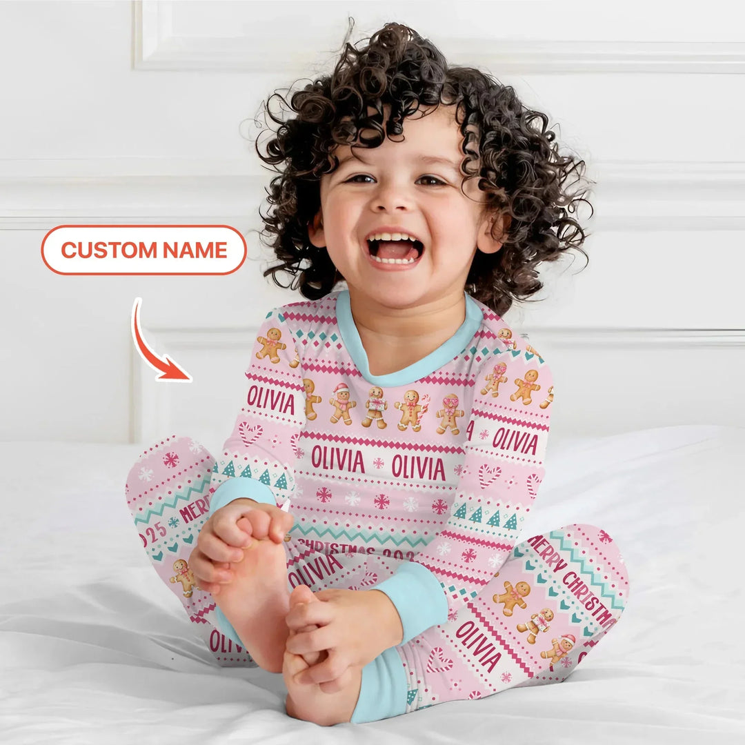 Gingerbread the Pink Custom Name Two Piece Long Sleeve Pajama Set , Gingerbread the Pink Custom Name Two Piece Long Sleeve Pajama Set - 12-18M