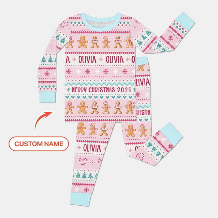 Gingerbread the Pink Custom Name Two Piece Long Sleeve Pajama Set , Gingerbread the Pink Custom Name Two Piece Long Sleeve Pajama Set - 12-18M