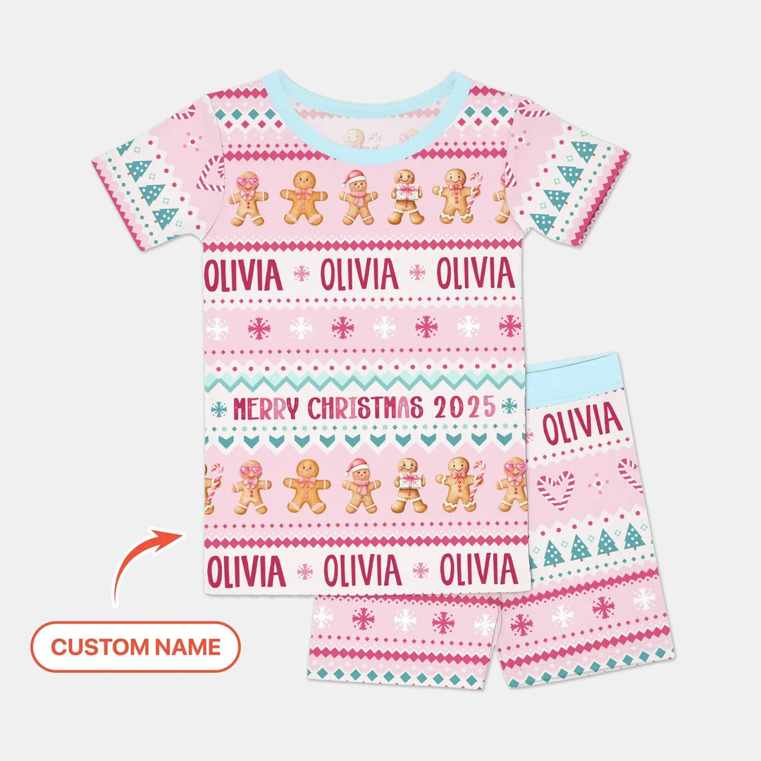 Gingerbread the Pink Custom Name Two Piece Short Sleeve Shorts Pajama Set , Gingerbread the Pink Custom Name Two Piece Short Sleeve Shorts Pajama Set - 12-18M