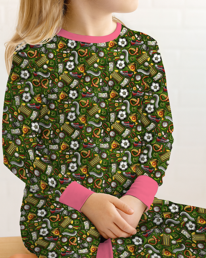 Green Soccer All-Star Bamboo Two Piece Long Sleeve Pajama Set