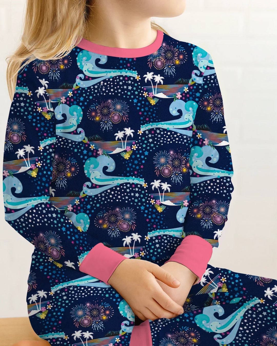 Starlit Surf Celebration Bamboo Two Piece Long Sleeve Pajama Set