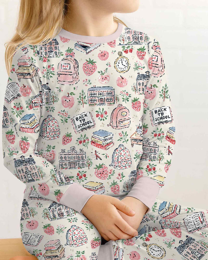 Coquette Strawberry School Days Bamboo Two Piece Long Sleeve Pajama Set