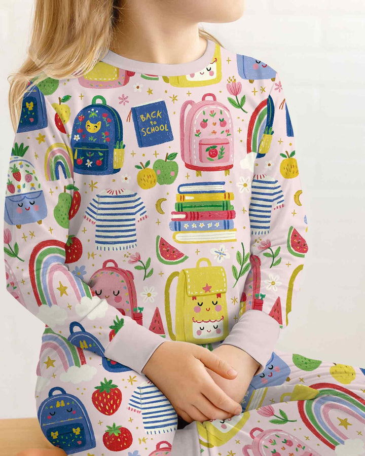Sweet Rainbow School Adventure Bamboo Two Piece Long Sleeve Pajama Set