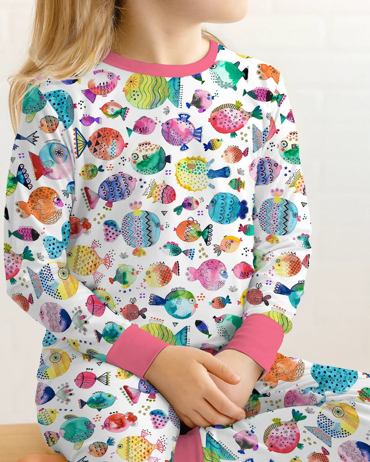 Rainbow Reef Fish Bamboo Two Piece Long Sleeve Pajama Set