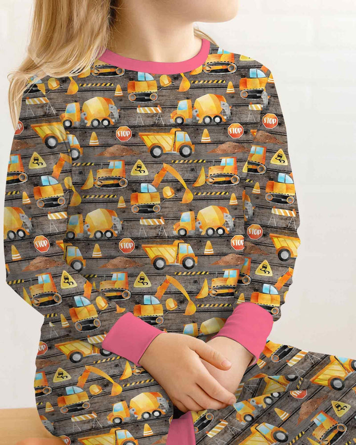 Construction Vehicles Bamboo Two Piece Long Sleeve Pajama Set