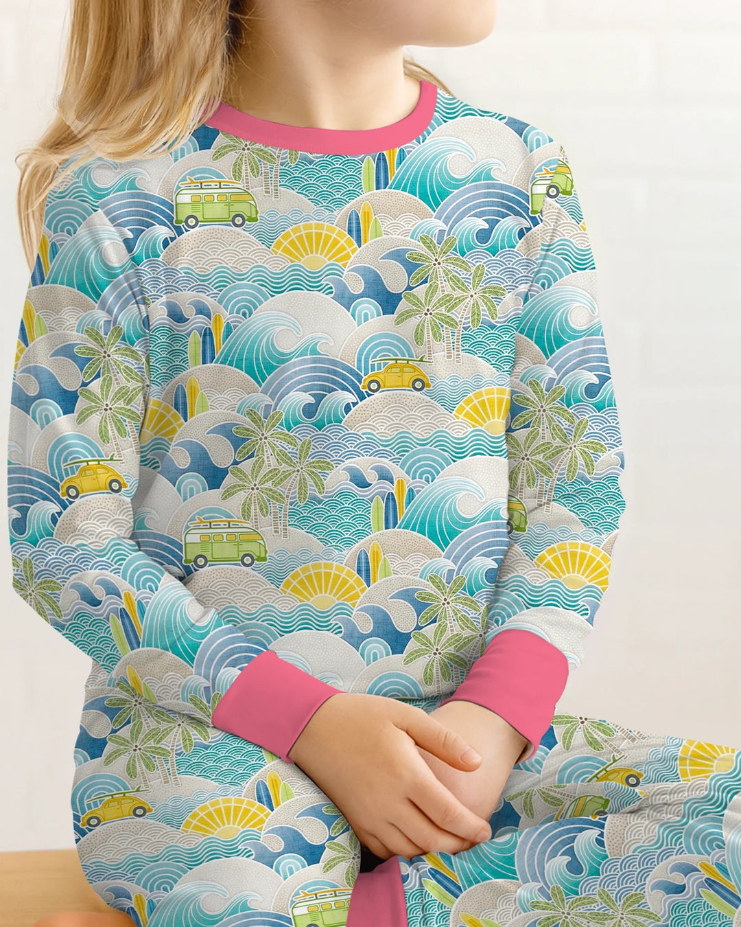 Coastal Road Trip Waves Surf Bamboo Two Piece Long Sleeve Pajama Set